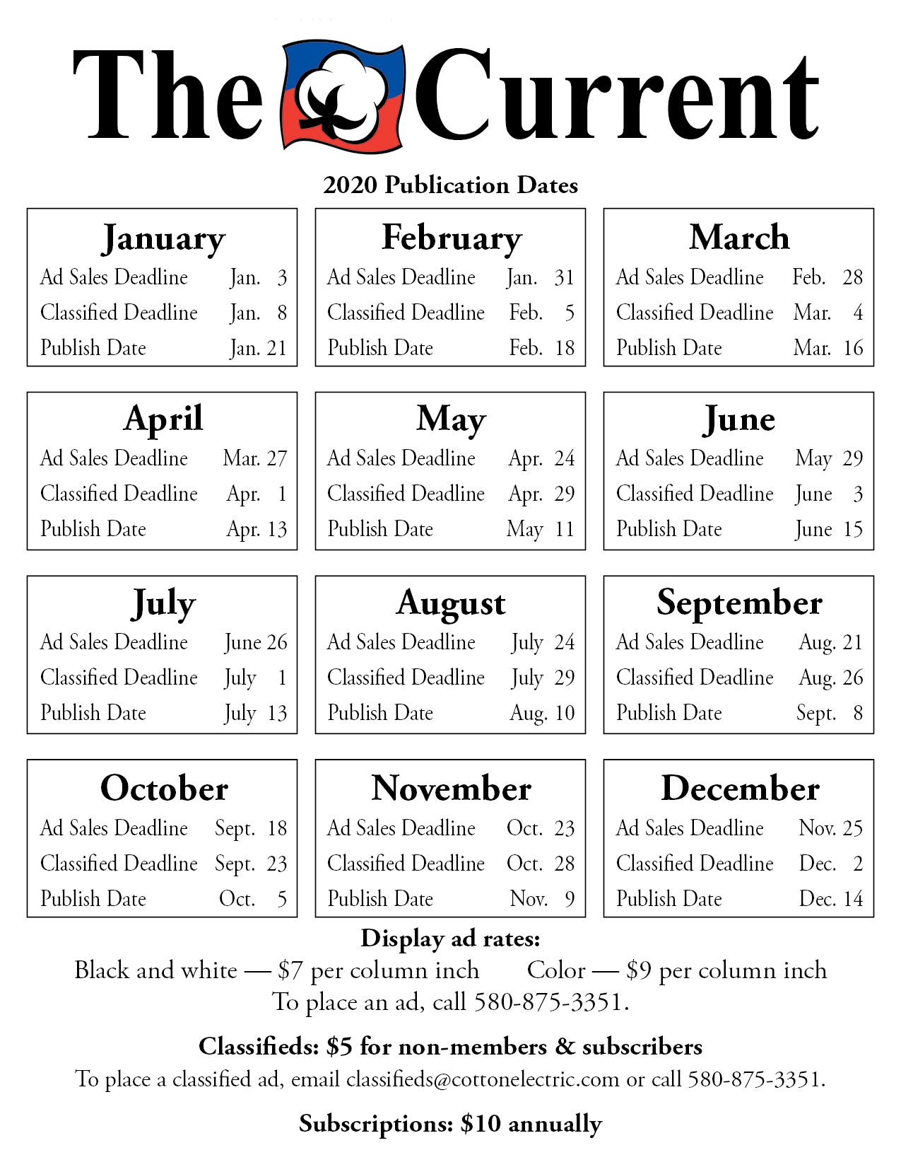 2020 Publication Schedule